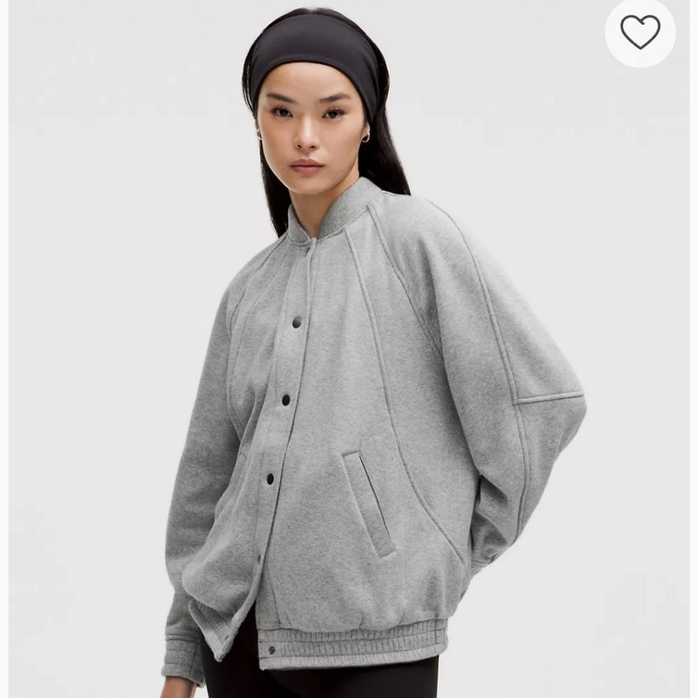 Lululemon Oversized Scuba Varsity Jacket Gray Varsity Jacket with Raglan Sleeves